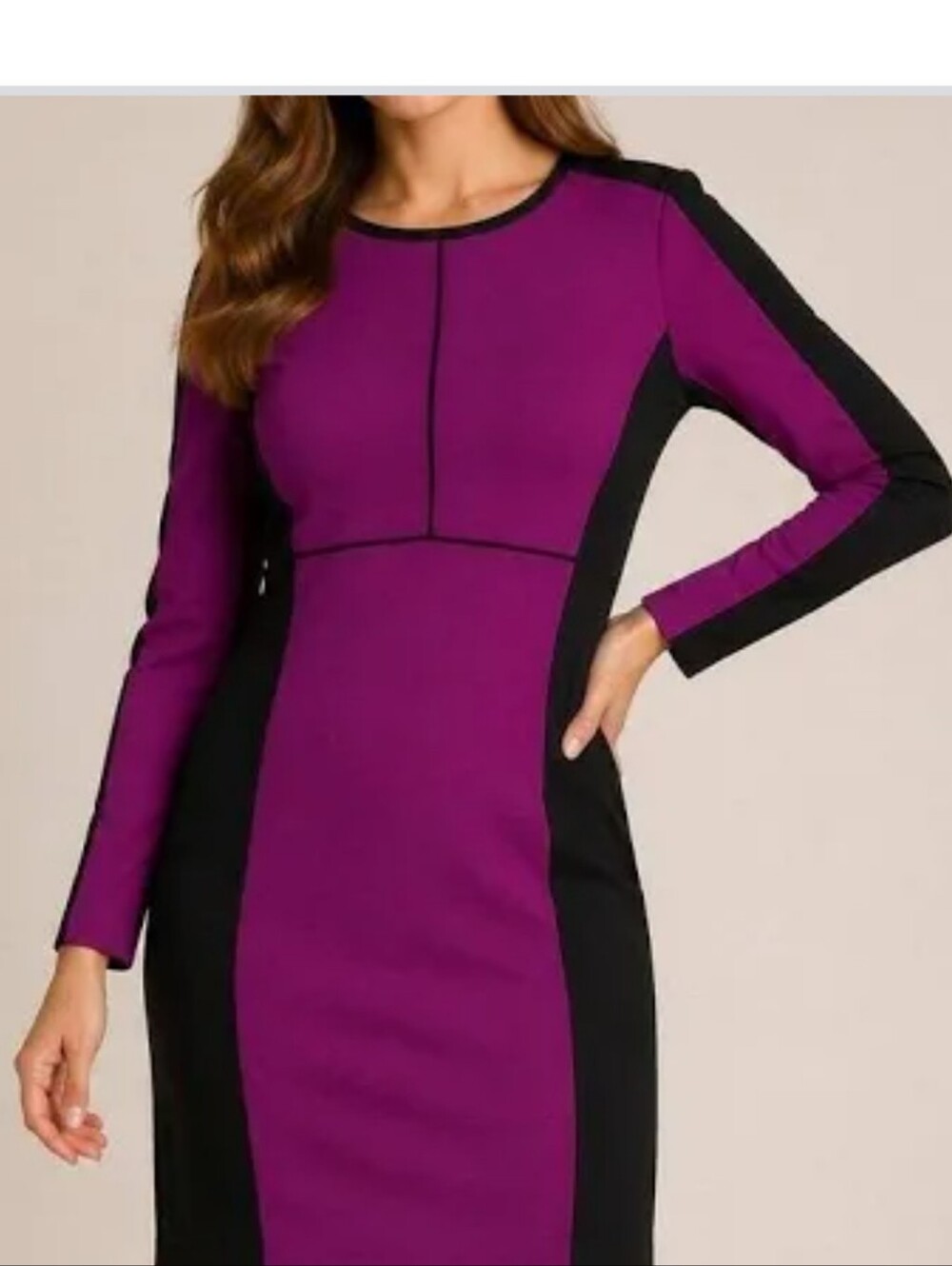 Narciso Rodriguez Magenta and Black Long-Sleeve Colorblock Sheath Dress Size M
